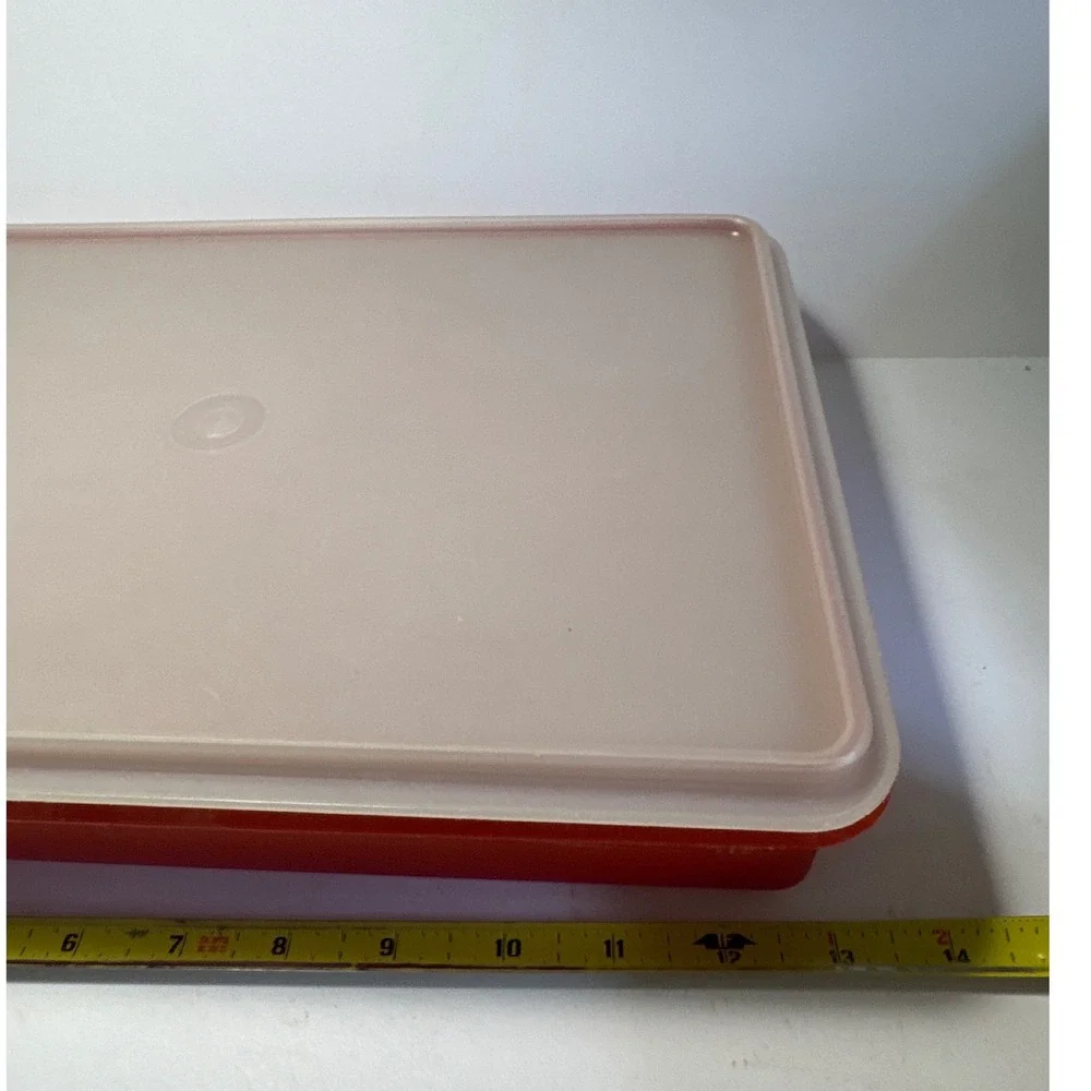 Tupperware Food Storage Container Vintage 290-7 Red Sheer Lid 13x9 GoodCondition